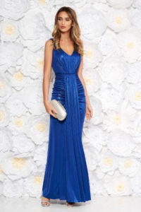 Rochie albastra de ocazie tip sirena din material usor elastic cu aspect metalic captusita pe interior