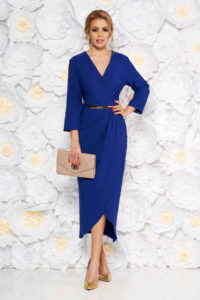 Rochie albastra eleganta din stofa subtire usor elastica captusita pe interior cu accesoriu tip curea