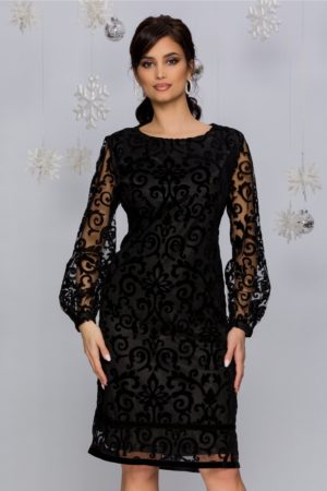 Rochie de seara neagra eleganta cu detalii catifelate Carrye