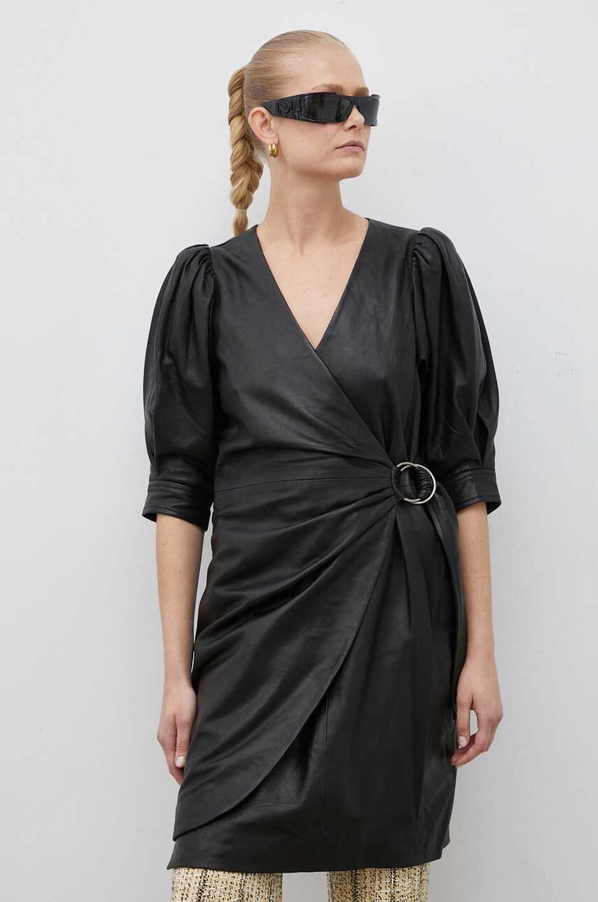 2NDDAY rochie de piele culoarea negru