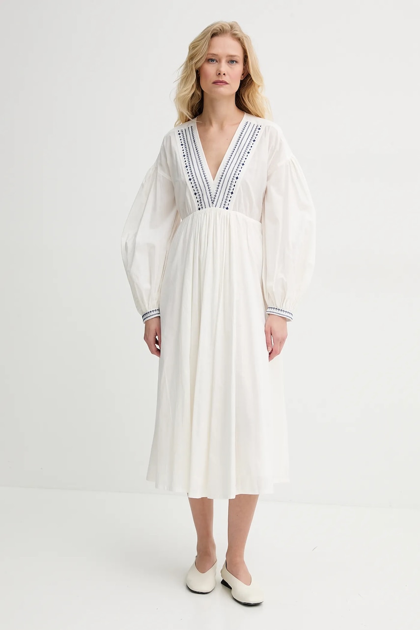 A.P.C. rochie din bumbac robe anni culoarea bej