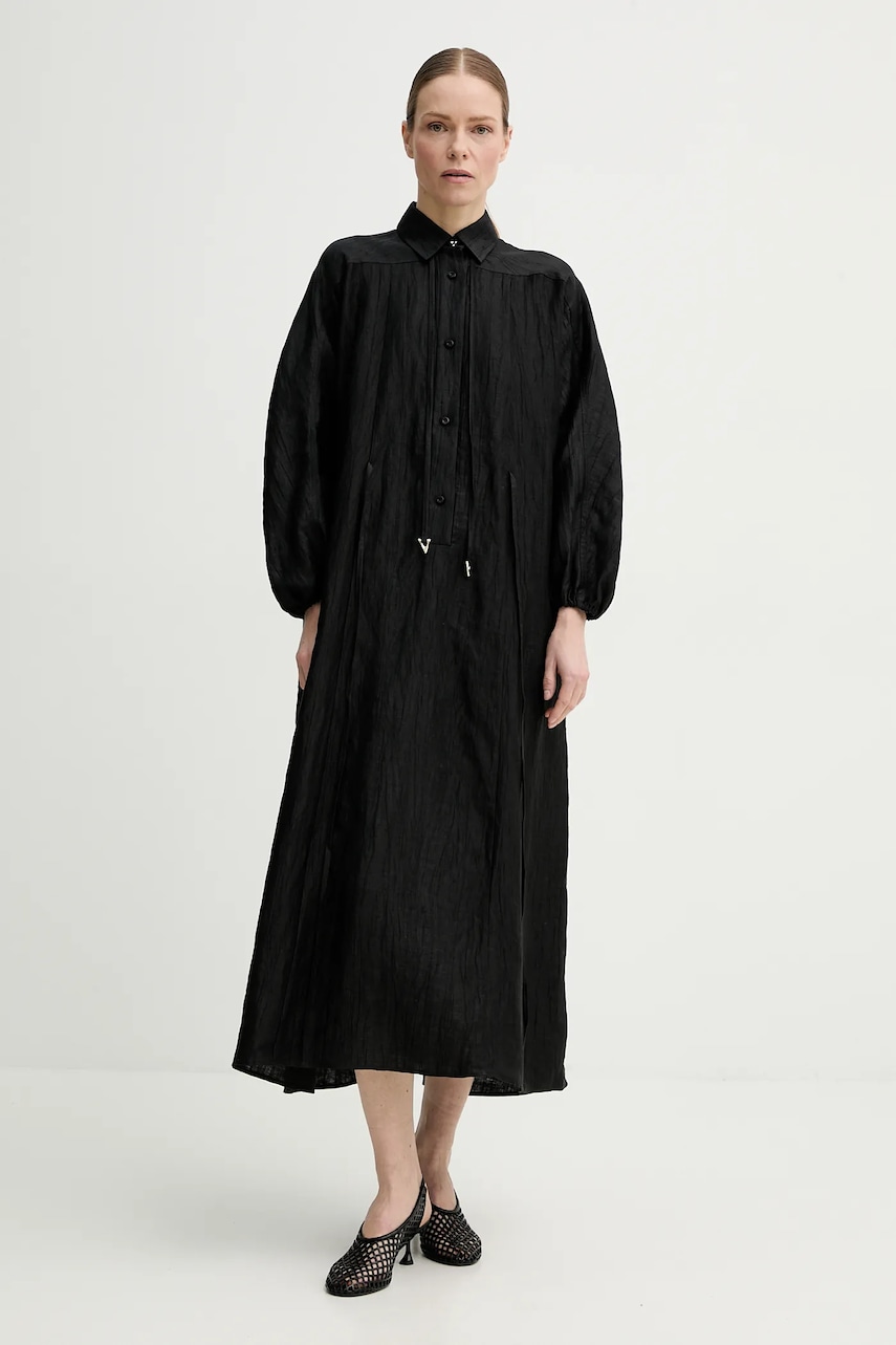 AERON rochie din in ANN culoarea negru
