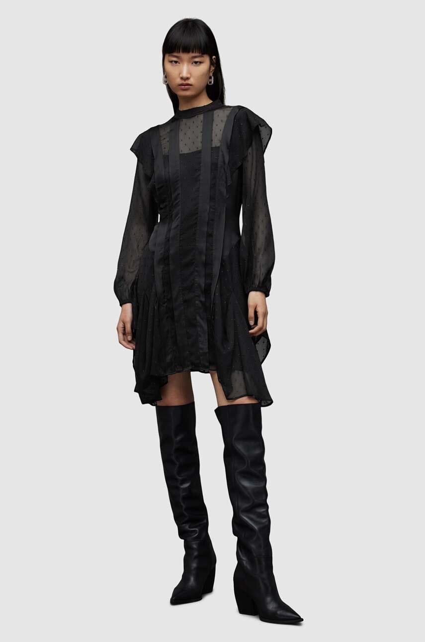 AllSaints rochie Fleur culoarea negru