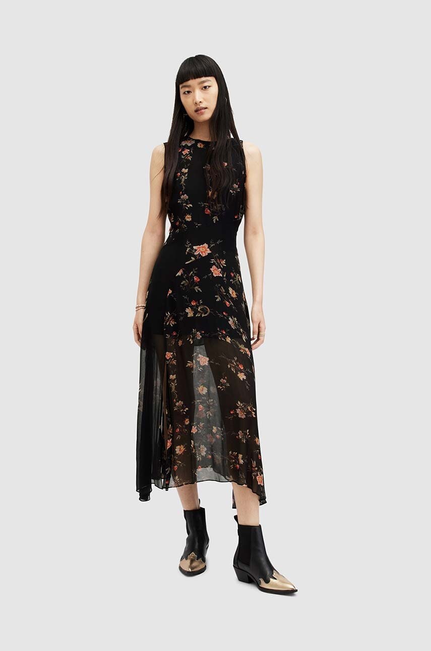 AllSaints rochie Jules Floral Tanana culoarea negru