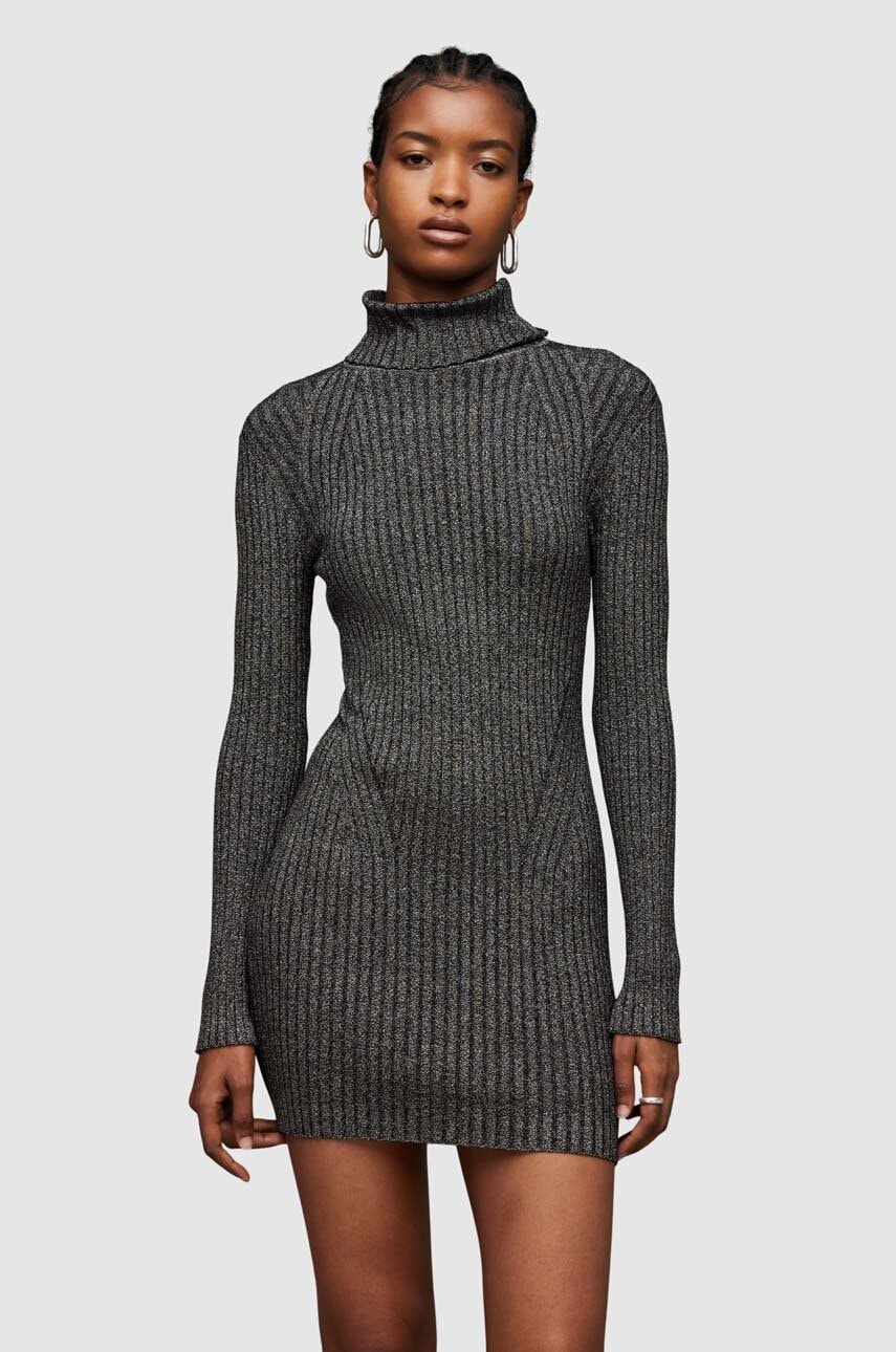 AllSaints rochie Juliette culoarea argintiu