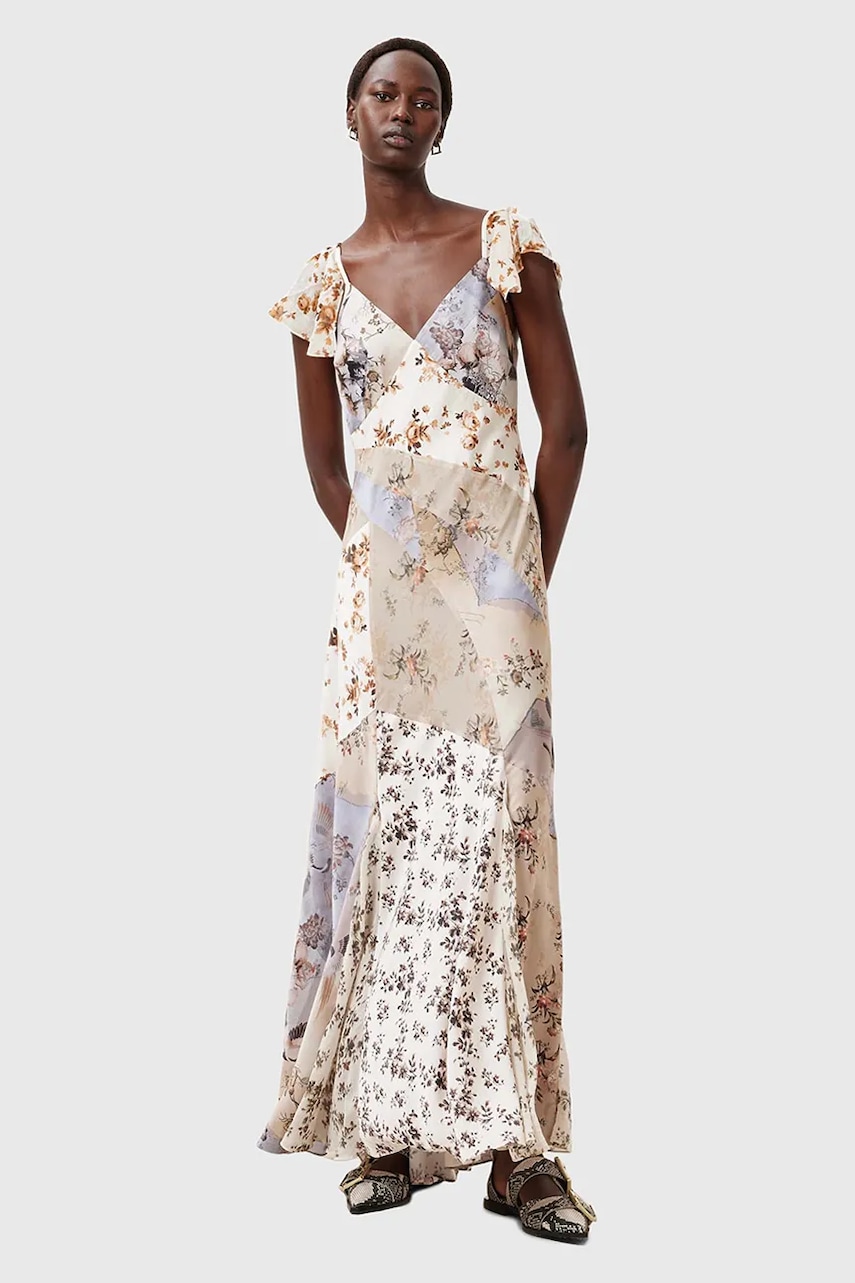 AllSaints rochie LALA DRESS culoarea bej