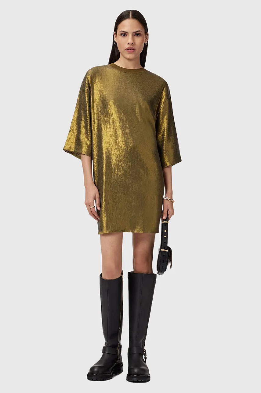 AllSaints rochie OPAL LOGO DRESS culoarea argintiu