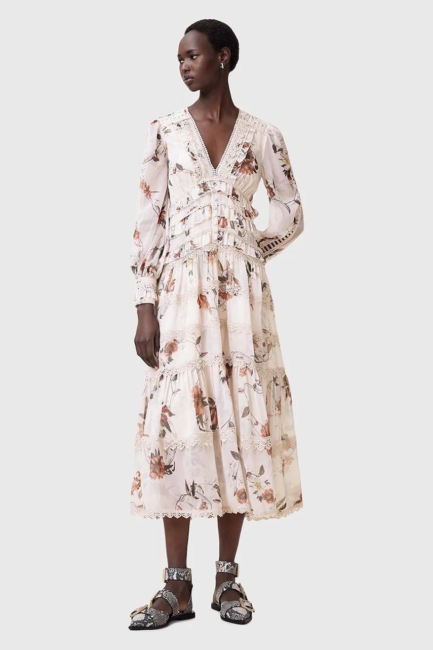 AllSaints rochie ZORA MIDI culoarea bej