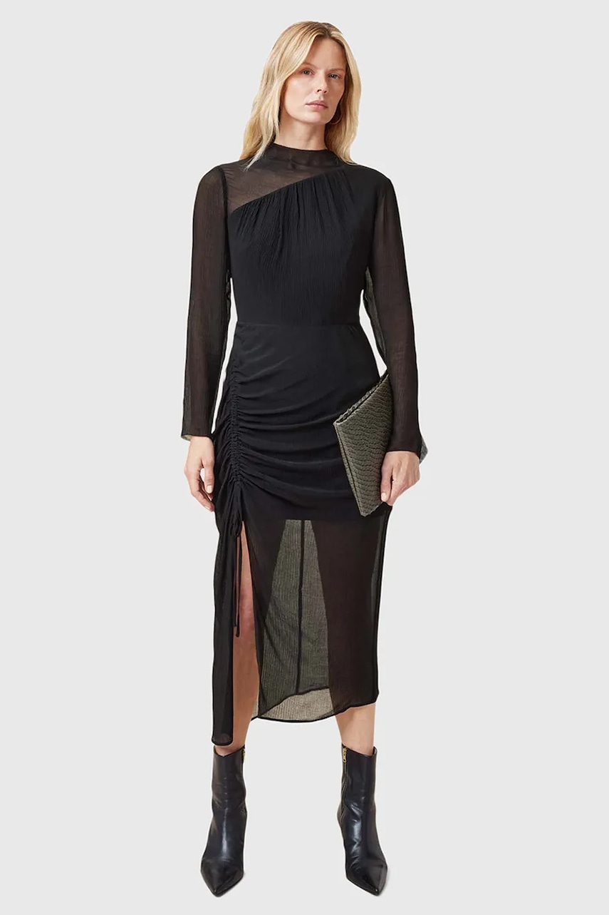 AllSaints rochie din amestec de matase RIZO culoarea negru