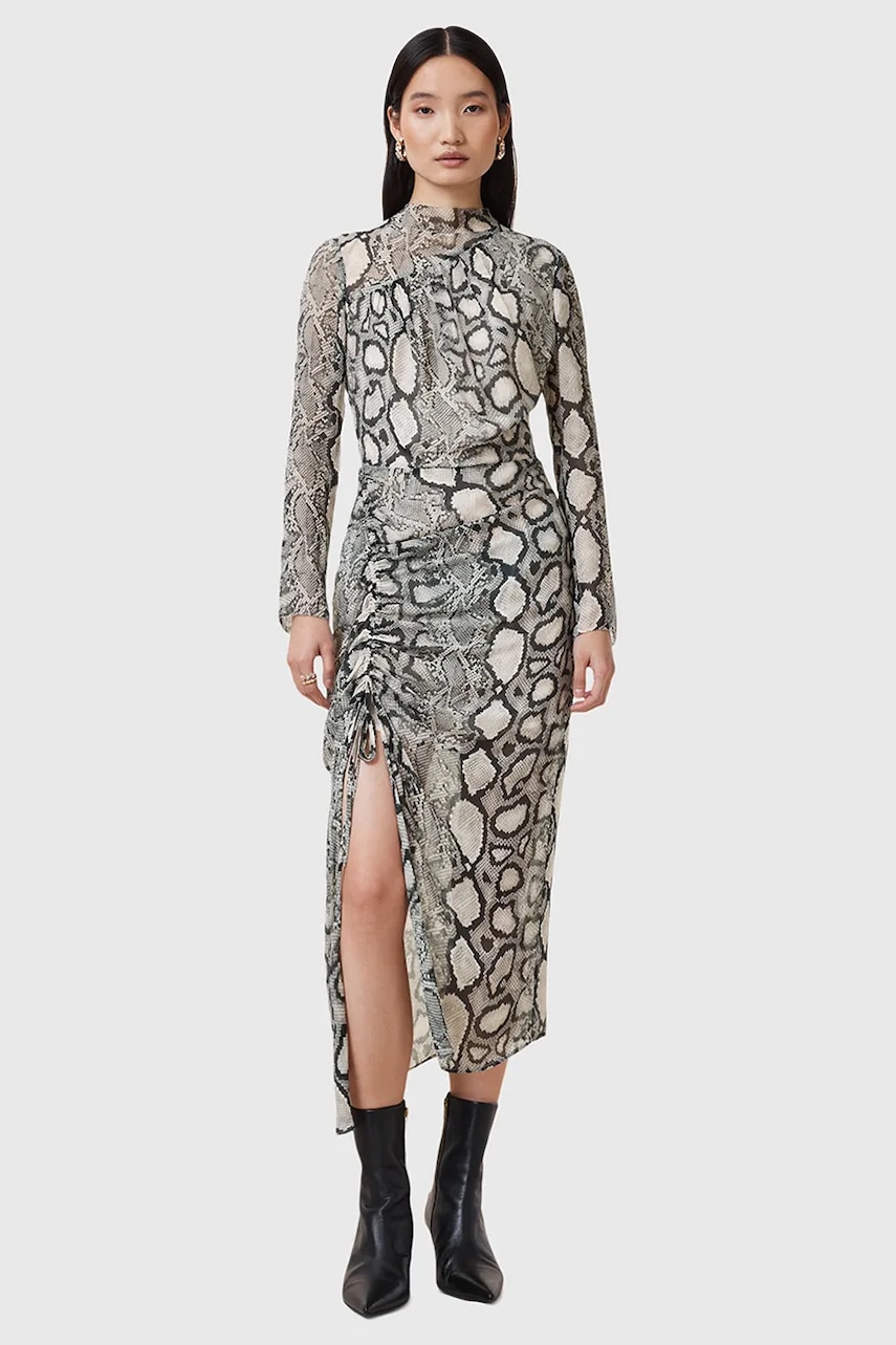 AllSaints rochie din amestec de matase RIZO midi