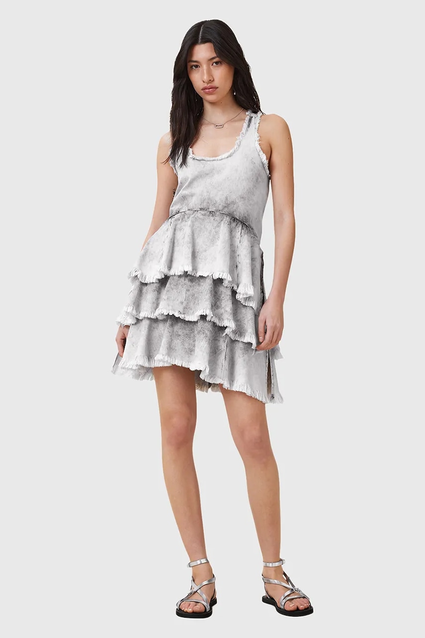 AllSaints rochie din bumbac CAVARLY culoarea gri