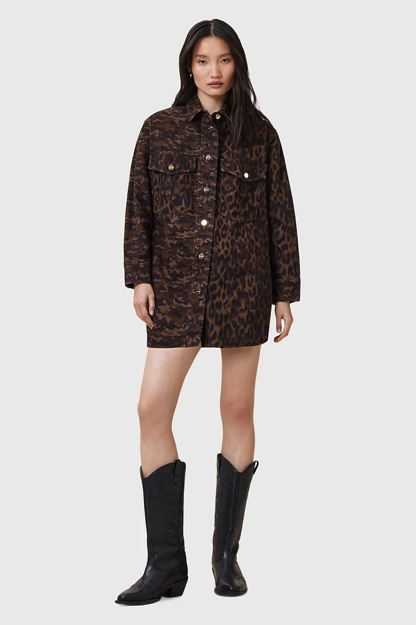 AllSaints rochie din bumbac FAYE culoarea maro