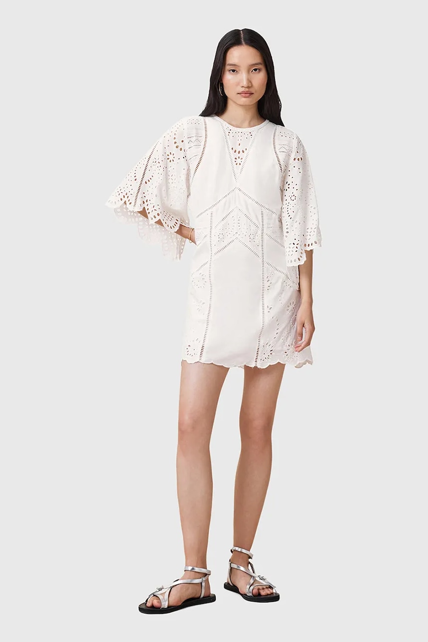 AllSaints rochie din bumbac LUCI culoarea alb