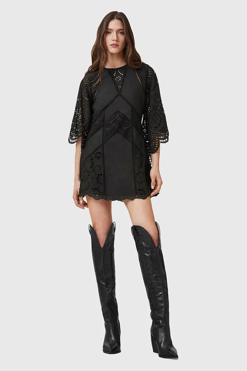 AllSaints rochie din bumbac LUCI culoarea negru