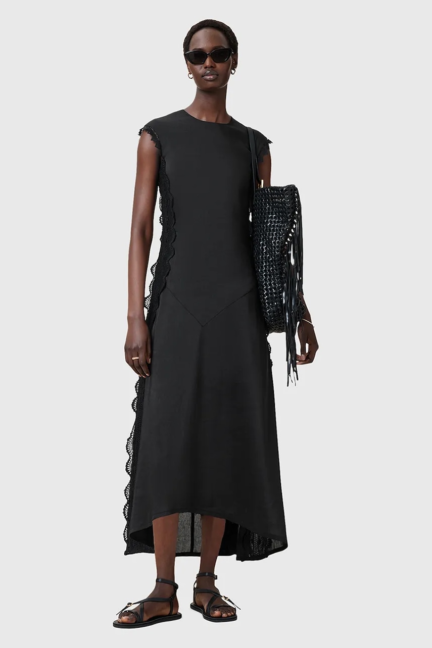 AllSaints rochie din in LYRA culoarea negru