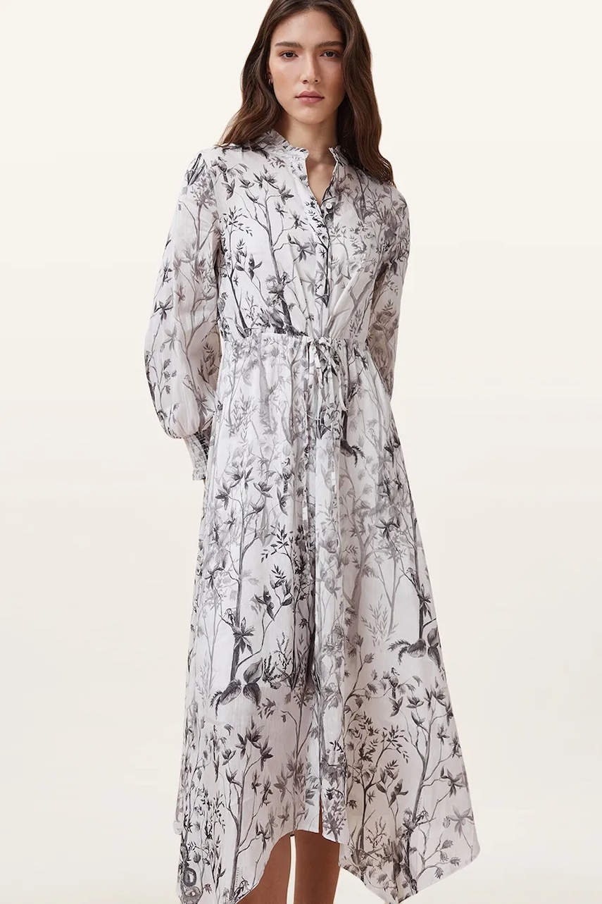 AllSaints rochie din in SKYLAR MAXI culoarea alb