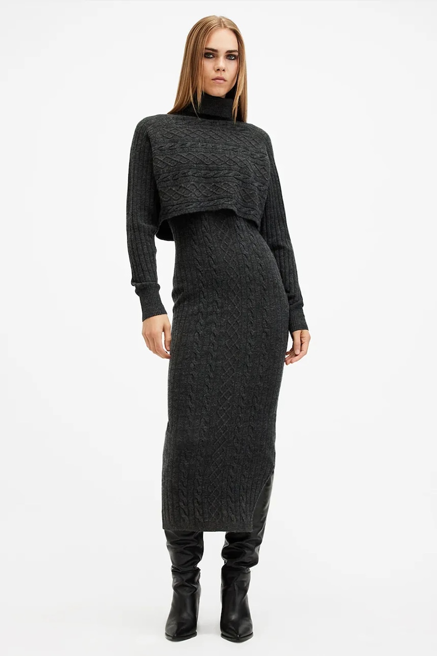 AllSaints rochie și pulover din amestec de lână MURIEL culoarea gri