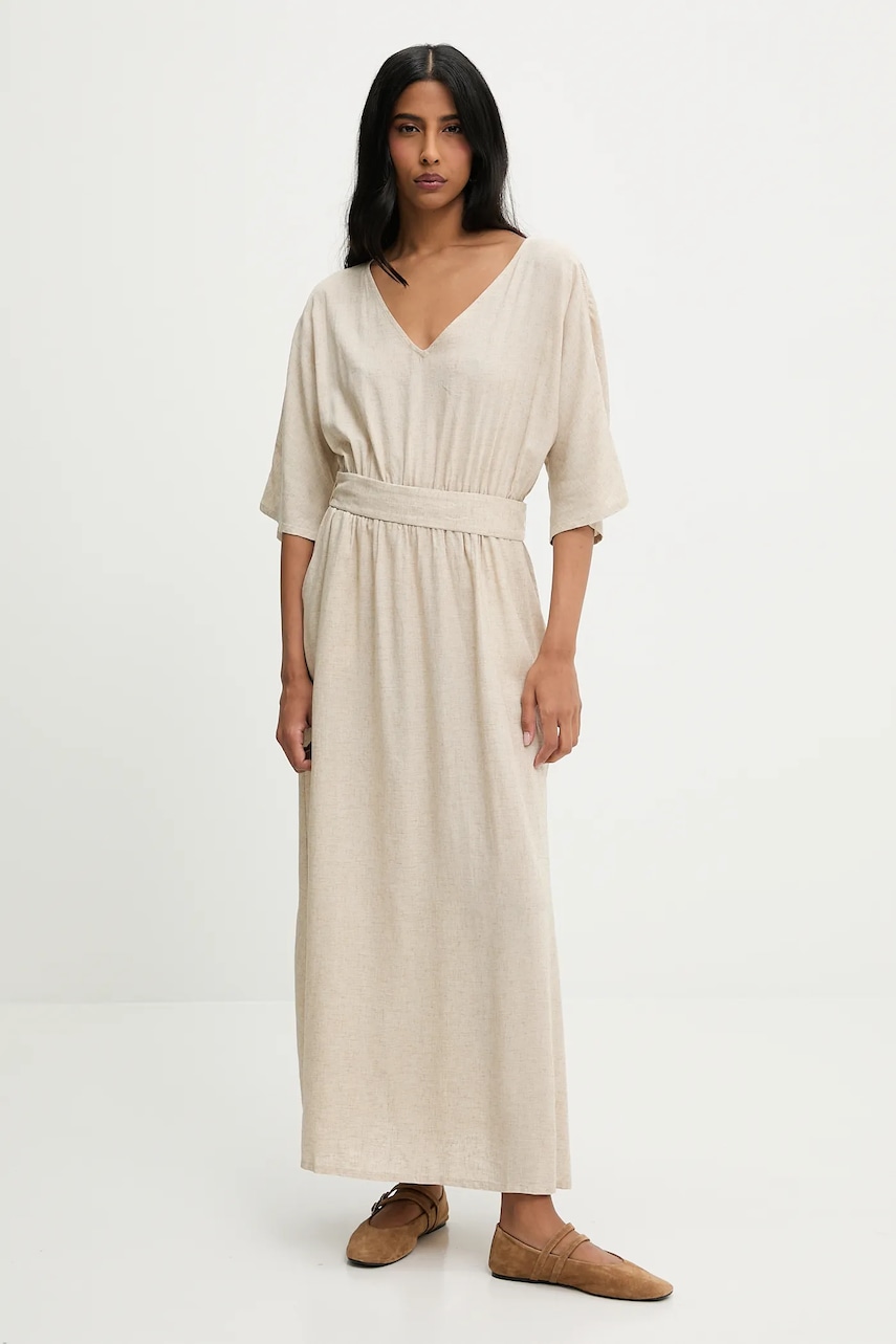 Answear Lab rochie din amestec de in culoarea bej