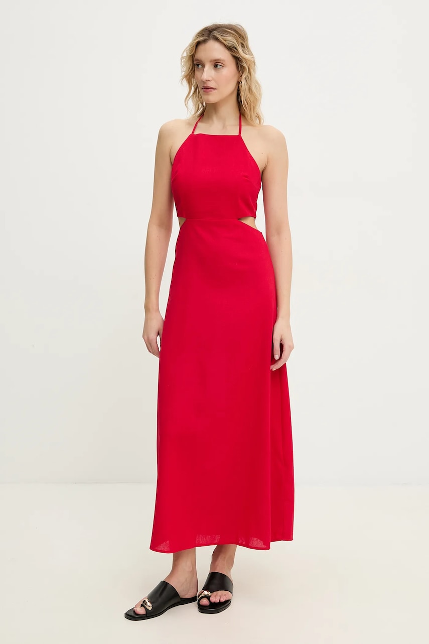 Answear Lab rochie din amestec de in culoarea rosu