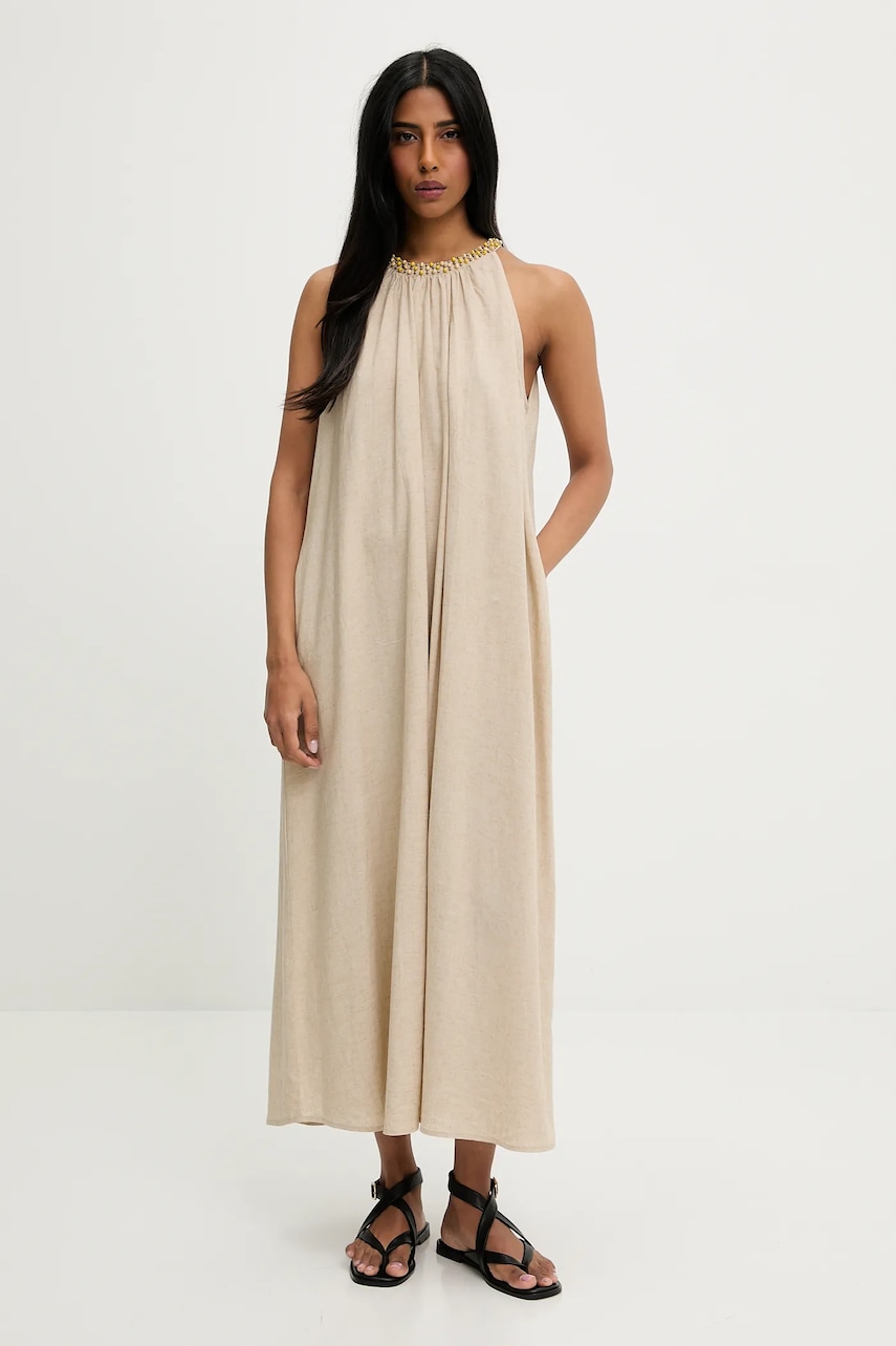 Answear Lab rochie din in culoarea bej
