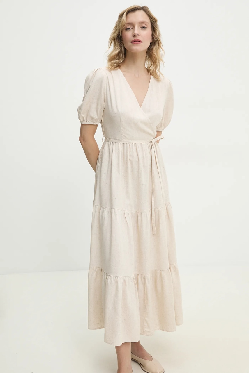 Answear Lab rochie din in culoarea bej