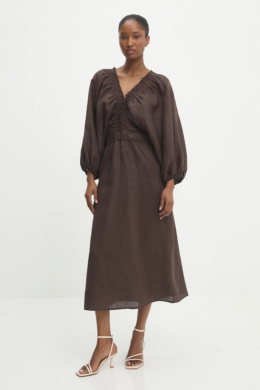 Answear Lab rochie din in culoarea maro