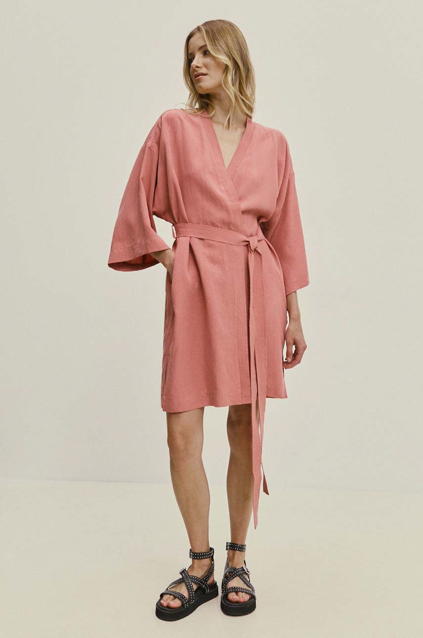 Answear Lab rochie din in culoarea roz
