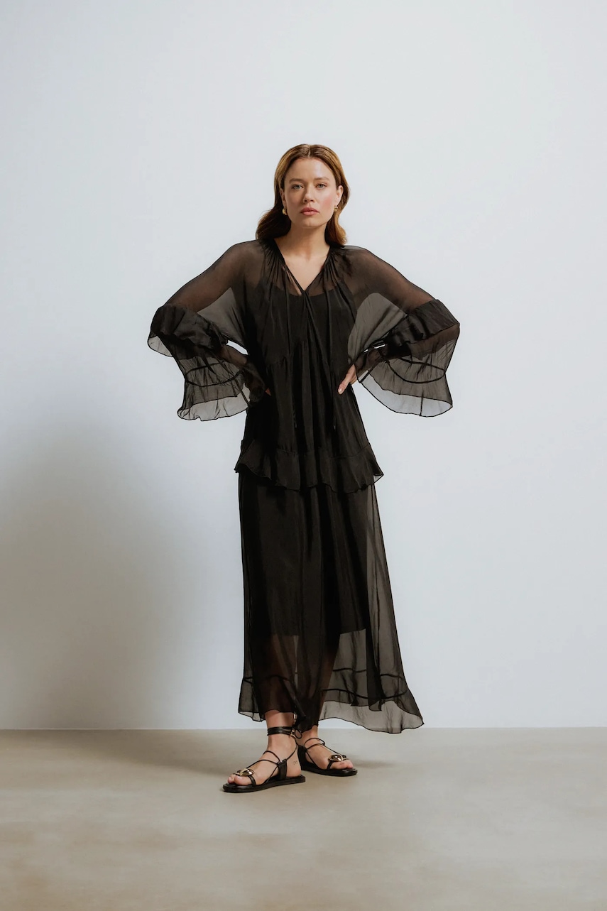 Answear Lab rochie din mătase culoarea negru