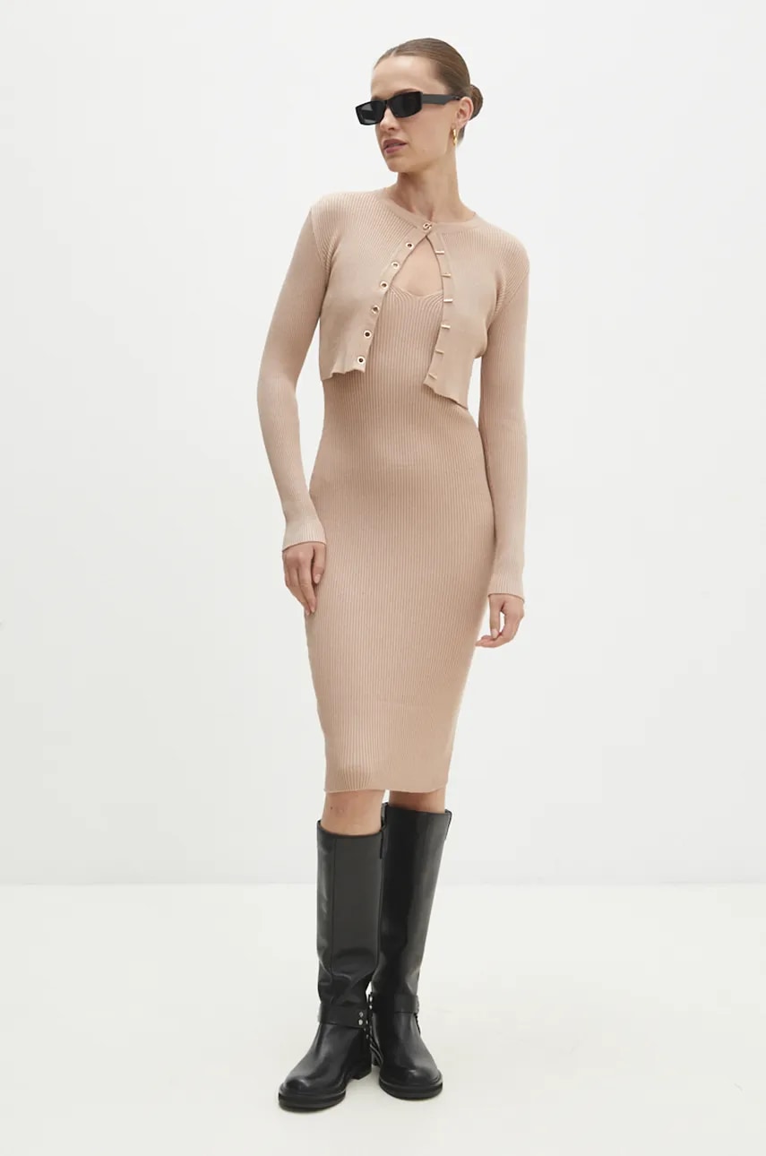 Answear Lab rochie și cardigan culoarea bej