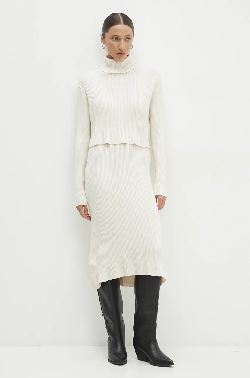 Answear Lab rochie și pulover culoarea bej