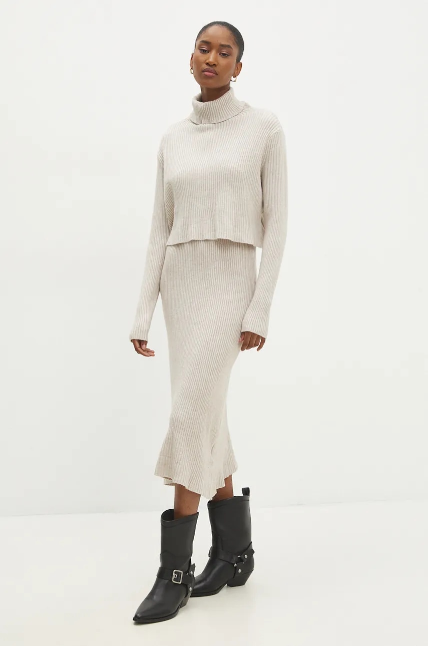 Answear Lab rochie și pulover culoarea bej