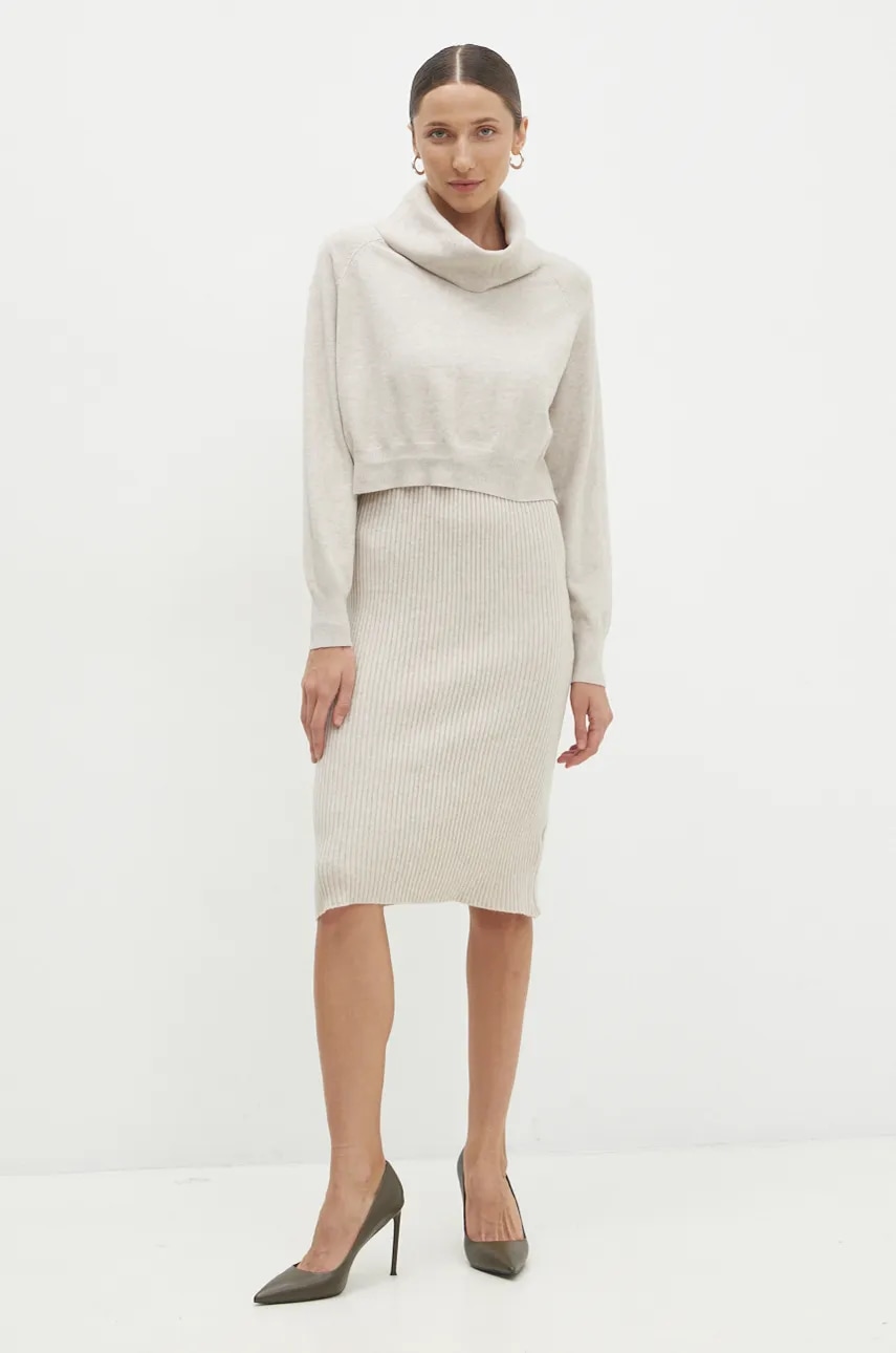 Answear Lab rochie și pulover culoarea bej