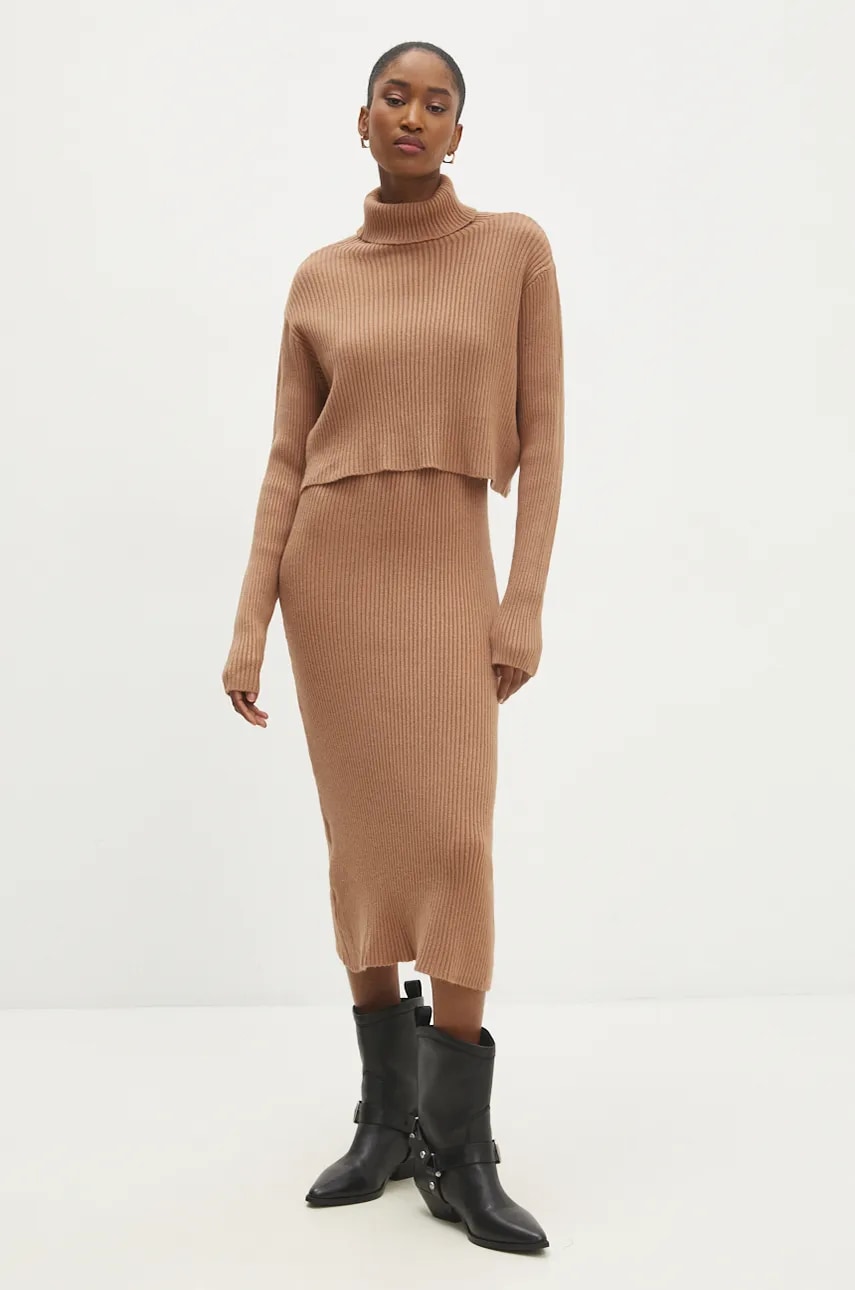 Answear Lab rochie și pulover culoarea maro