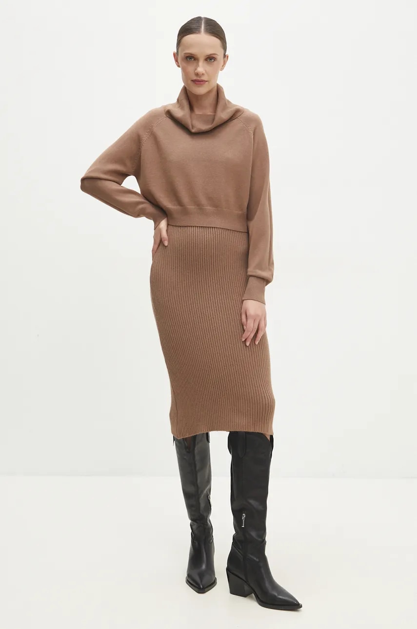 Answear Lab rochie și pulover culoarea maro