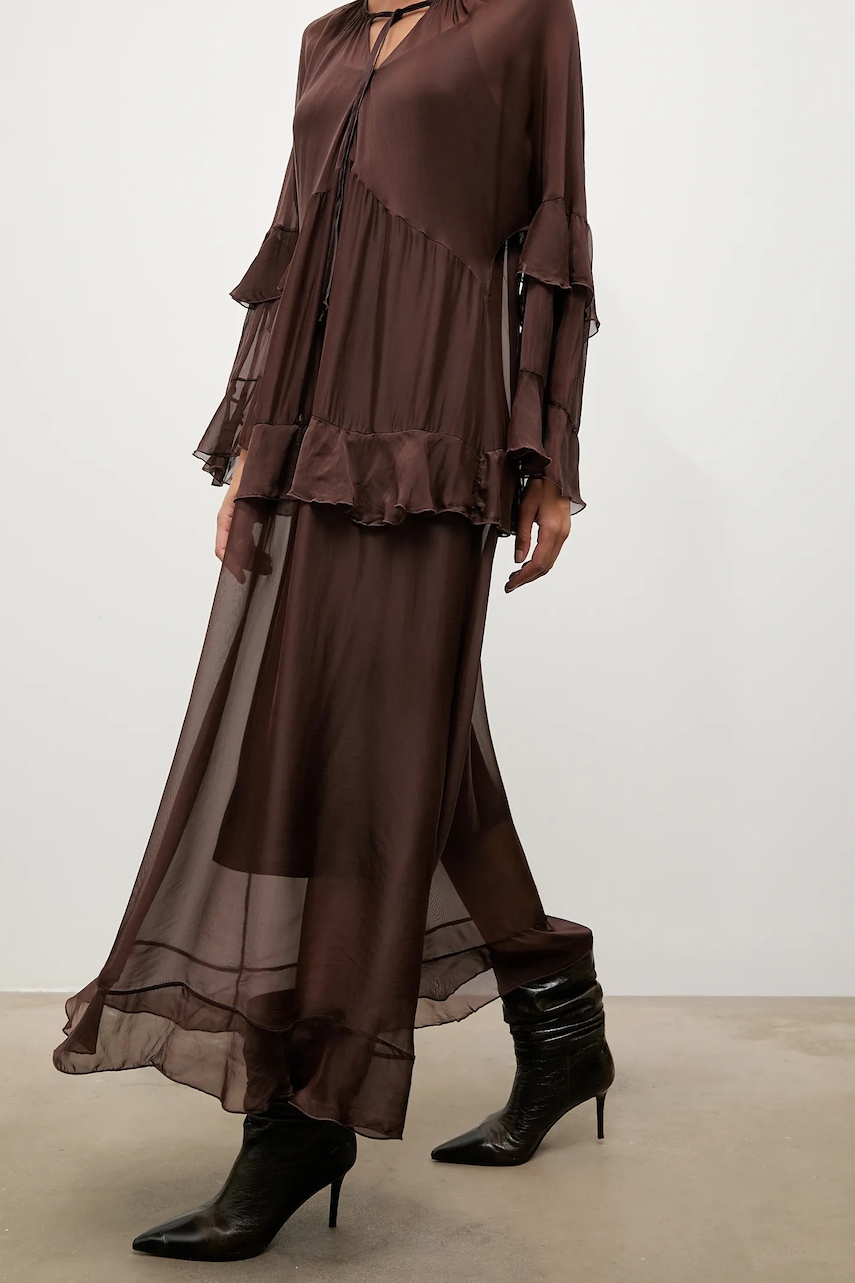Answear.LAB rochie din matase culoarea maro