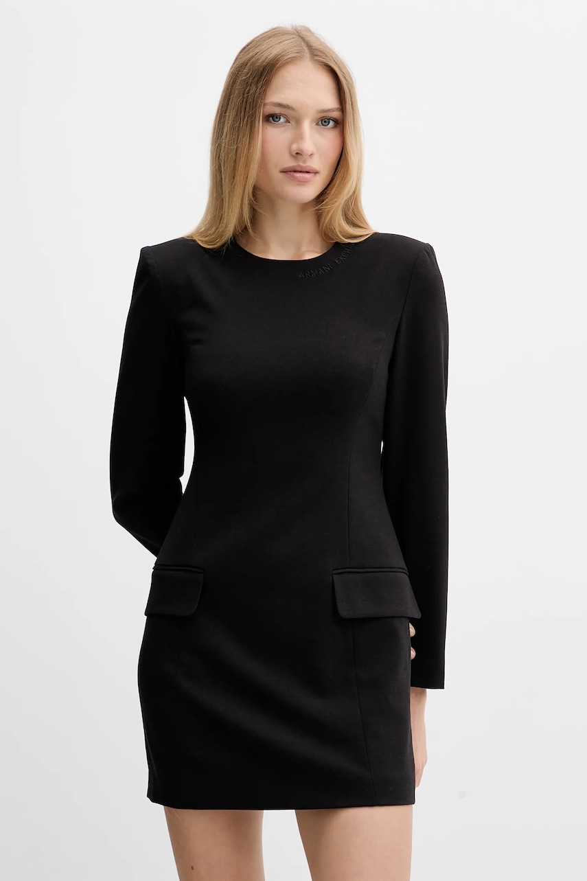 Armani Exchange rochie din amestec de lână culoarea negru