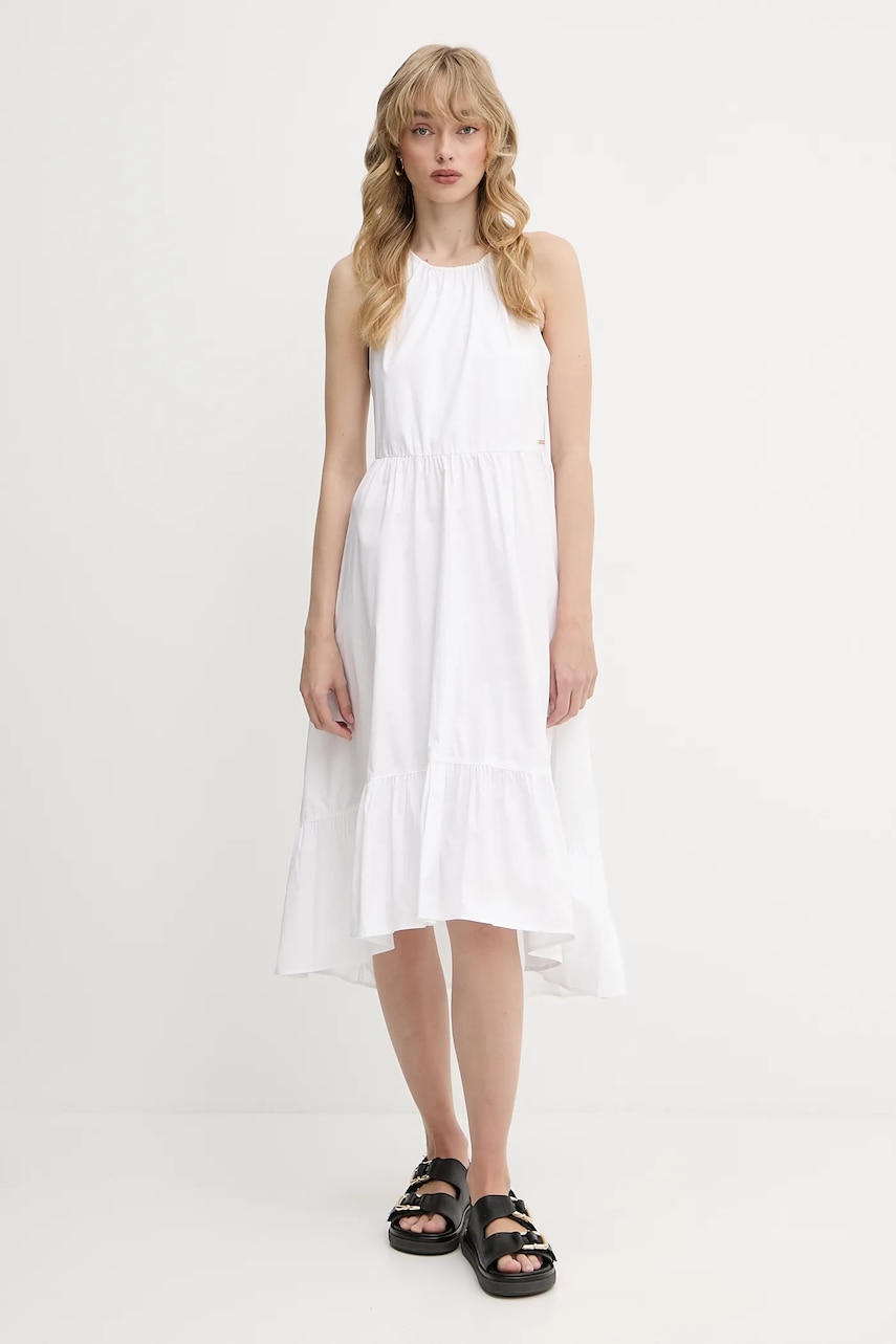Armani Exchange rochie din bumbac culoarea alb