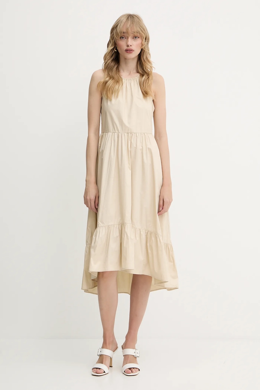 Armani Exchange rochie din bumbac culoarea bej