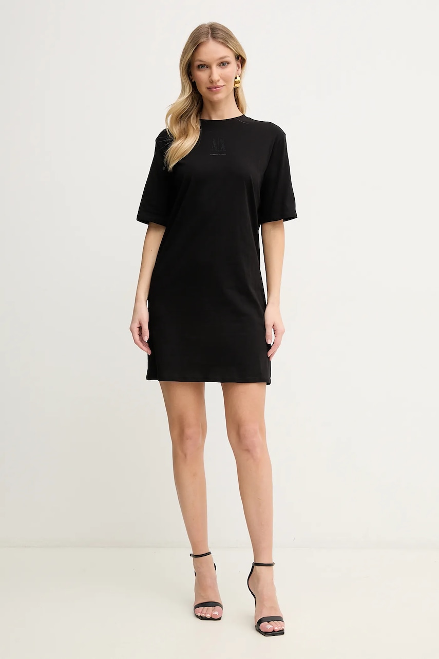 Armani Exchange rochie din bumbac culoarea negru