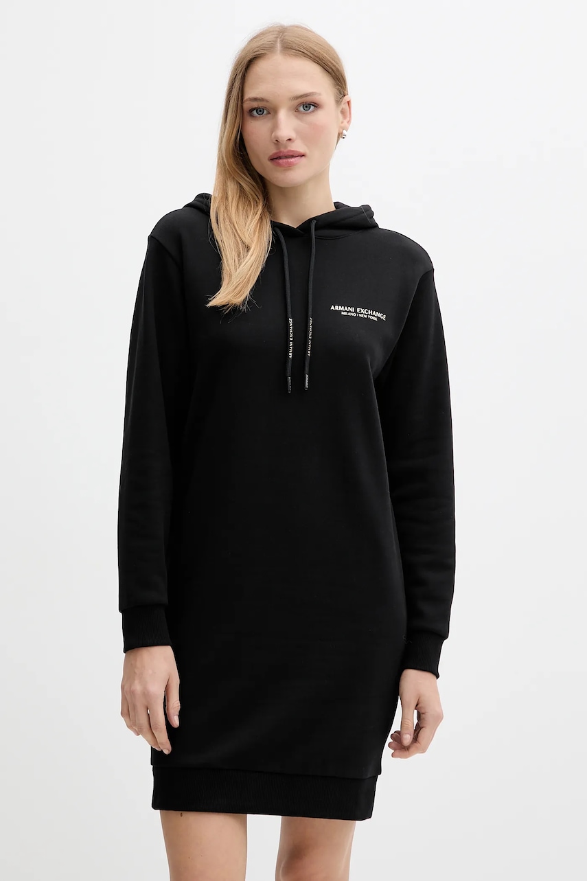 Armani Exchange rochie din bumbac culoarea negru