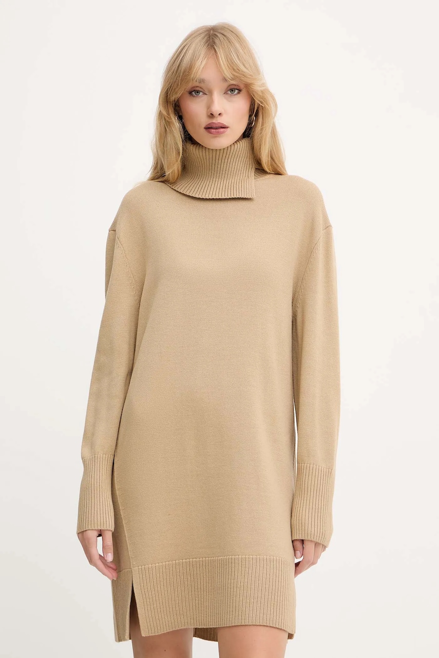 BOSS Orange rochie cu lână culoarea bej