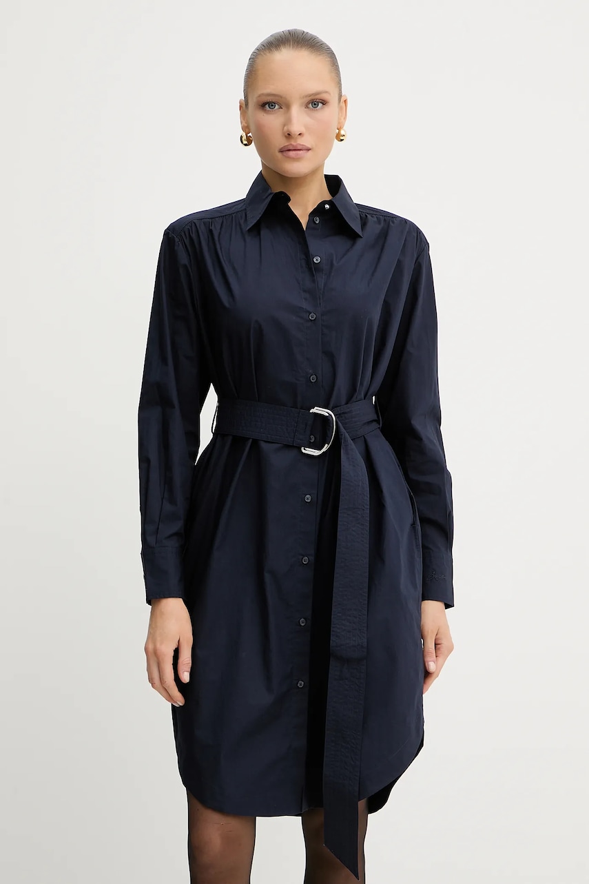 BOSS Orange rochie din bumbac culoarea bleumarin