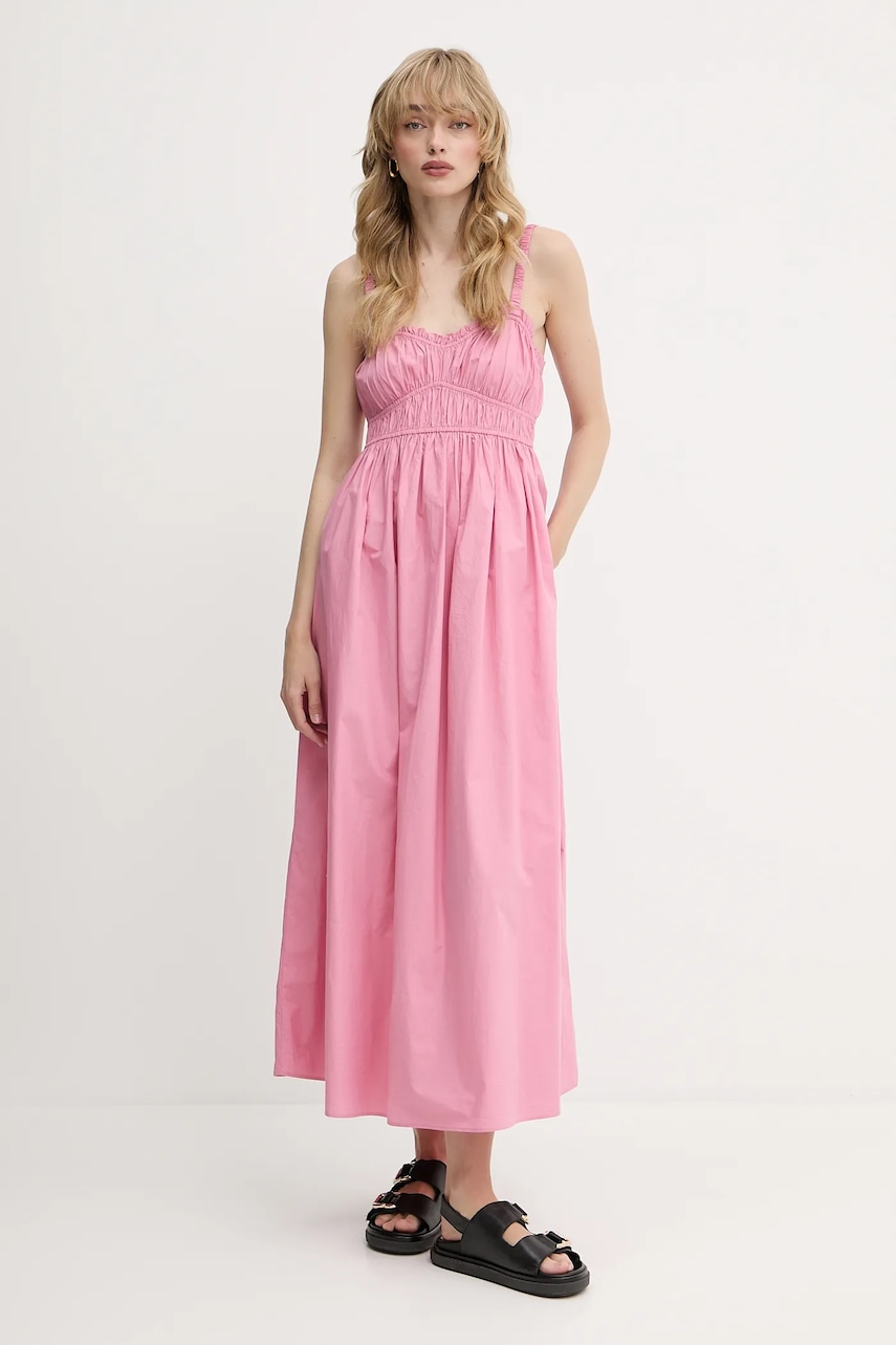 BOSS Orange rochie din bumbac culoarea roz