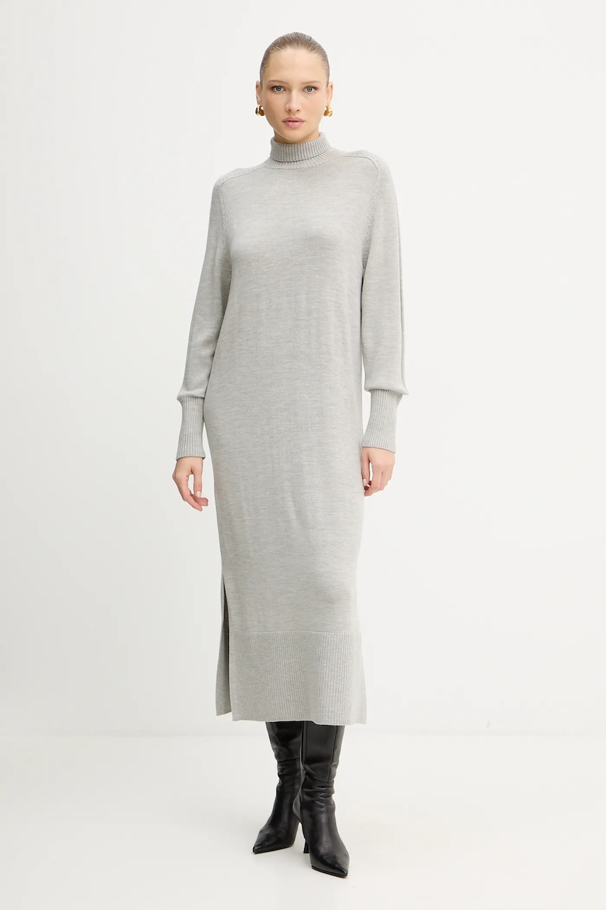 BOSS Orange rochie din lână culoarea gri