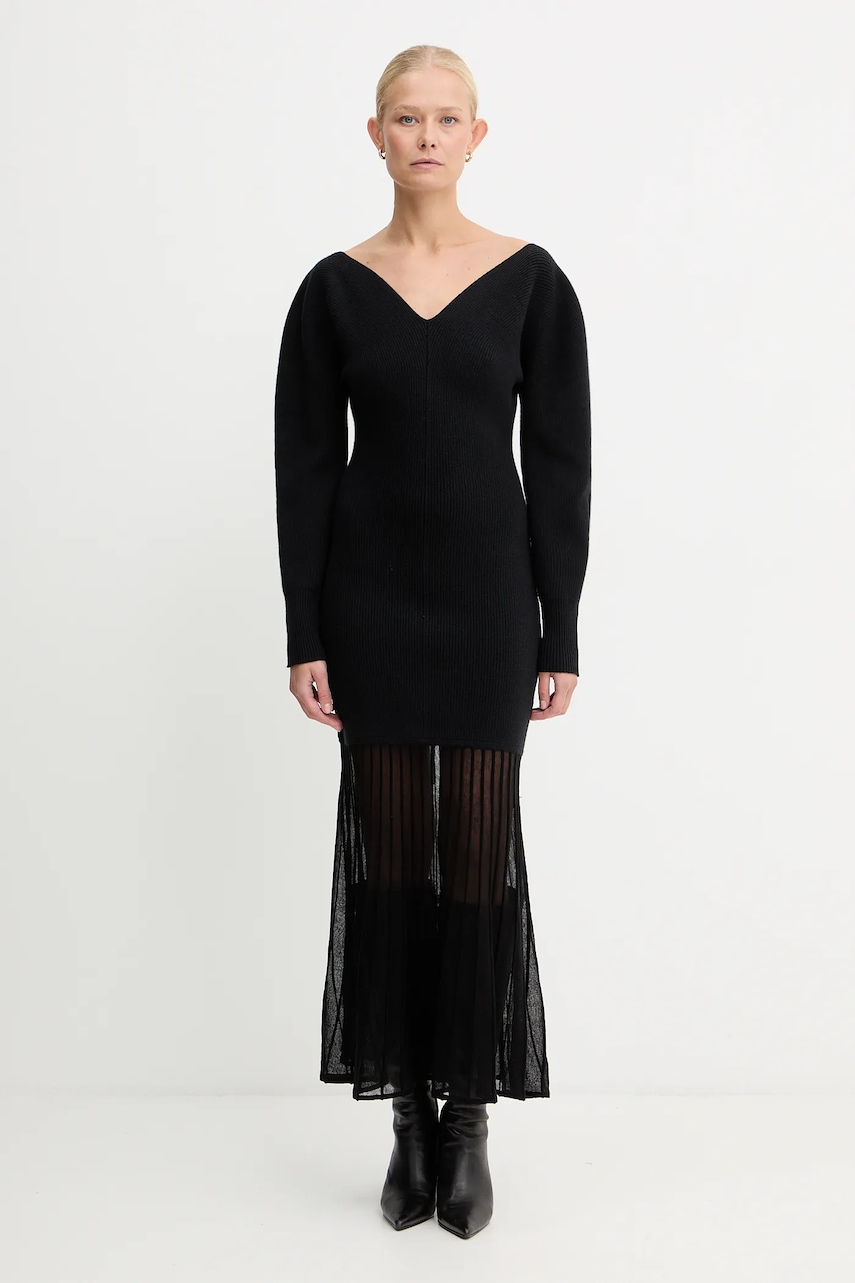 BOSS rochie cu lână culoarea negru