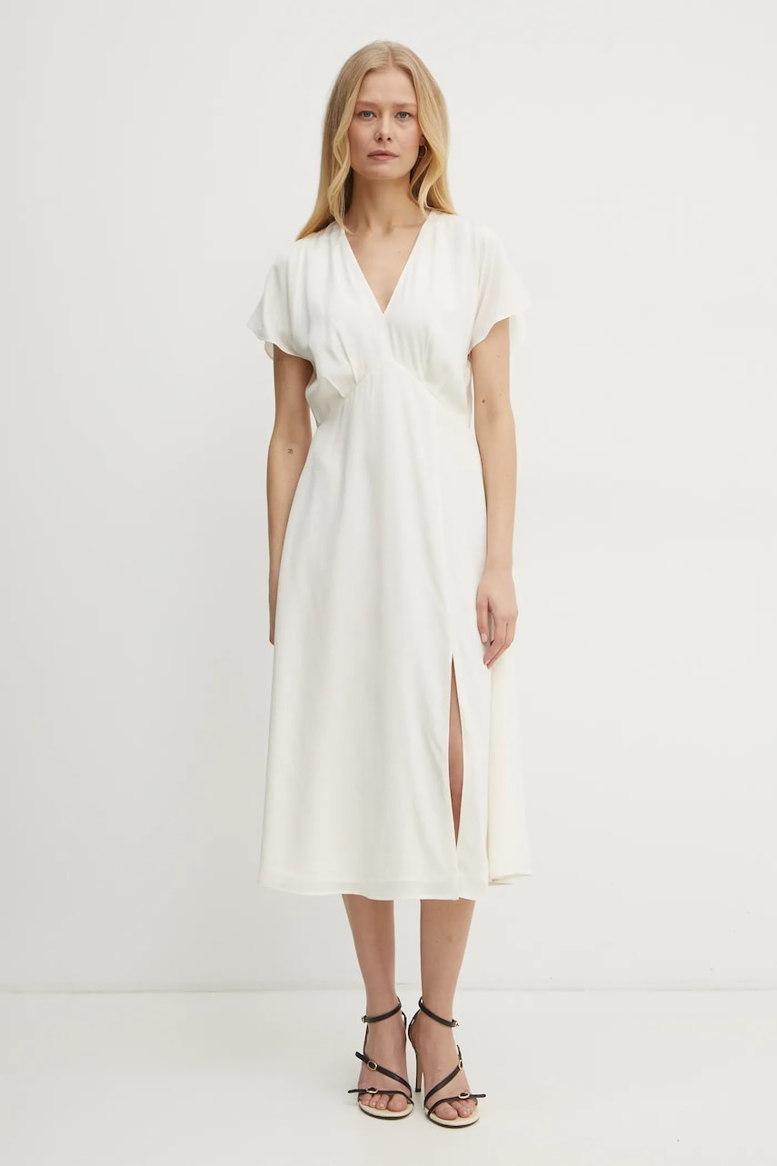 BOSS rochie de matase culoarea bej