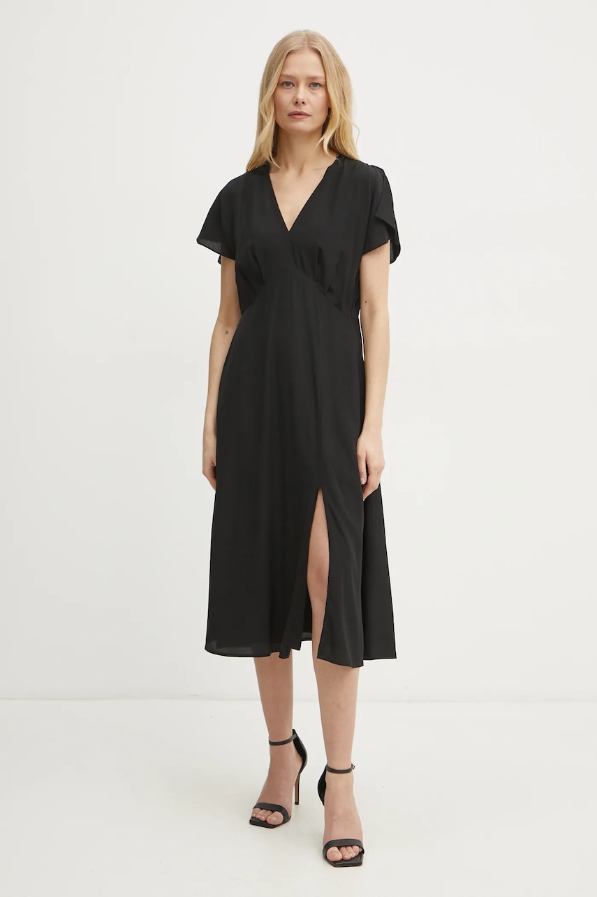 BOSS rochie de matase culoarea negru