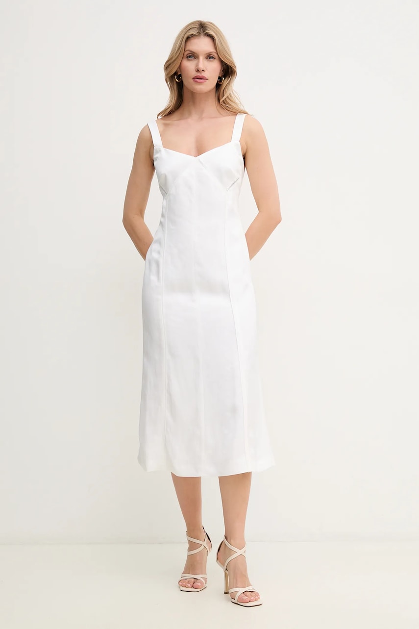 BOSS rochie din amestec de in culoarea alb