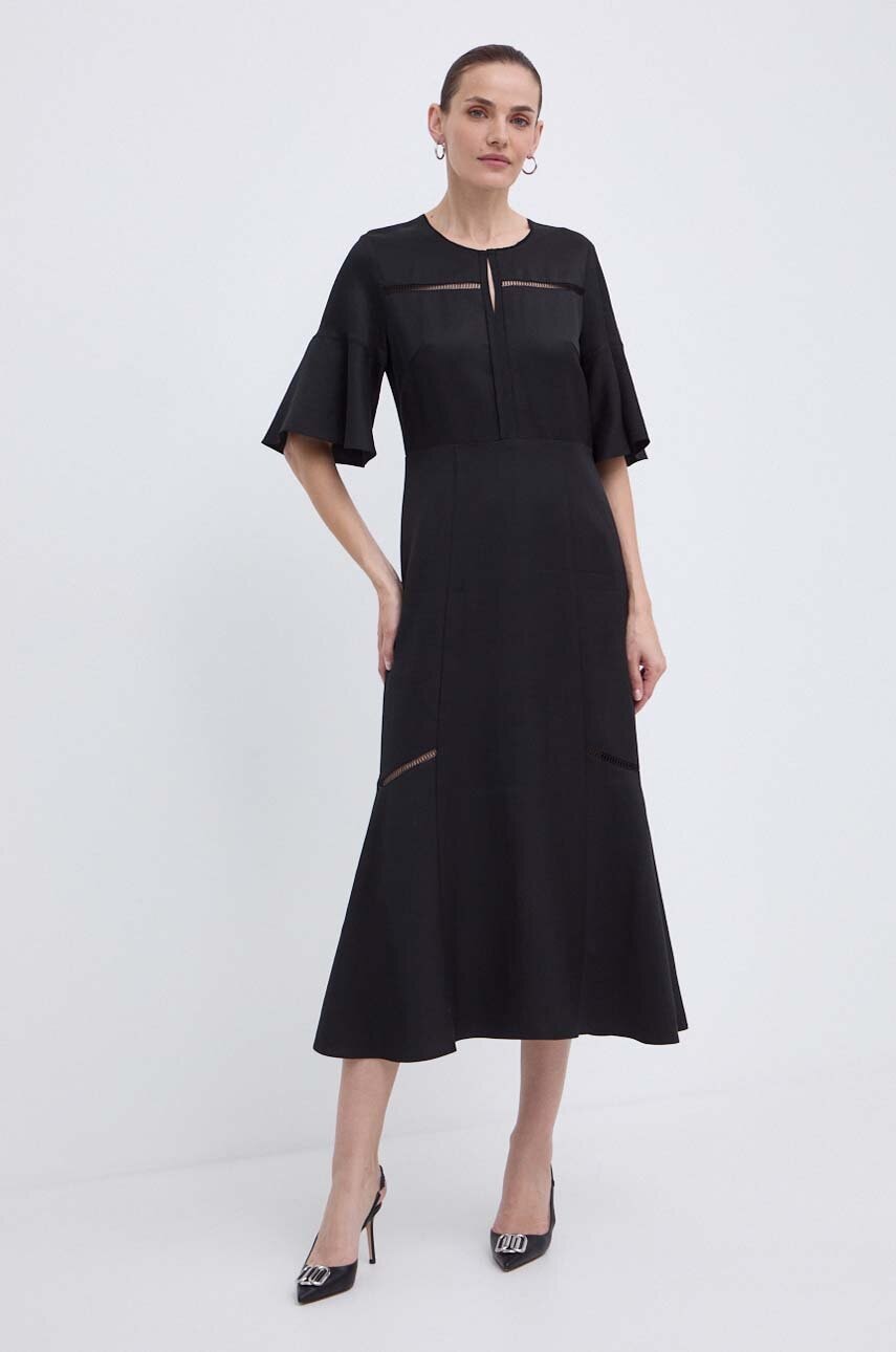 BOSS rochie din amestec de in culoarea negru