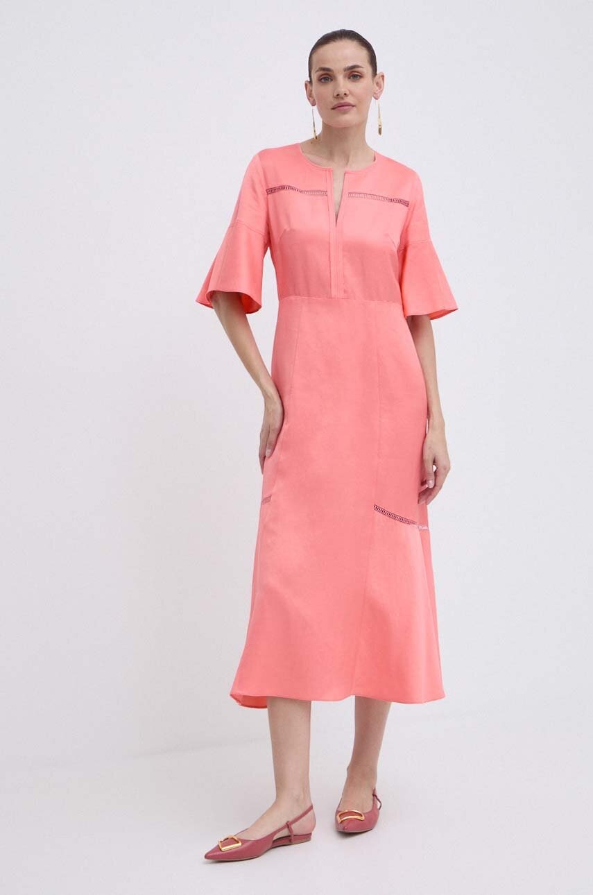 BOSS rochie din amestec de in culoarea roz